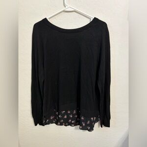 LOFT Black Sweatshirt with Floral Hem